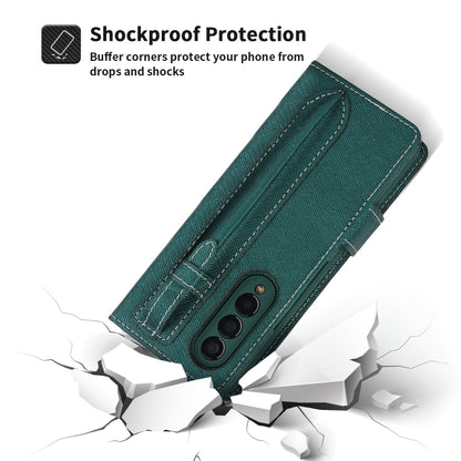 For Samsung Galaxy Z Fold3 5G 2 in 1 Split Folding Leather Phone Case(Cross Pattern Green) - Galaxy Phone Cases by buy2fix | Online Shopping UK | buy2fix