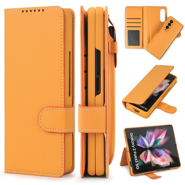 For Samsung Galaxy Z Fold3 5G 2 in 1 Split Folding Leather Phone Case(Twill Yellow) - Galaxy Phone Cases by buy2fix | Online Shopping UK | buy2fix