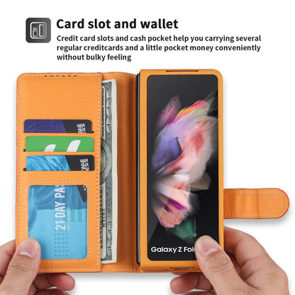 For Samsung Galaxy Z Fold3 5G 2 in 1 Split Folding Leather Phone Case(Twill Yellow) - Galaxy Phone Cases by buy2fix | Online Shopping UK | buy2fix