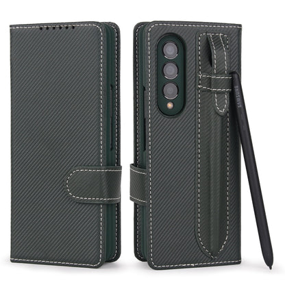 For Samsung Galaxy Z Fold3 5G 2 in 1 Split Folding Leather Phone Case(Twill Cyan Black) - Galaxy Phone Cases by buy2fix | Online Shopping UK | buy2fix