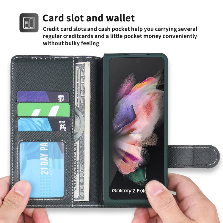 For Samsung Galaxy Z Fold3 5G 2 in 1 Split Folding Leather Phone Case(Twill Cyan Black) - Galaxy Phone Cases by buy2fix | Online Shopping UK | buy2fix