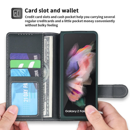 For Samsung Galaxy Z Fold3 5G 2 in 1 Split Folding Leather Phone Case(Twill Cyan Black) - Galaxy Phone Cases by buy2fix | Online Shopping UK | buy2fix