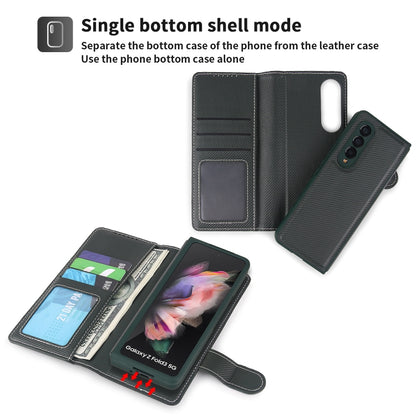 For Samsung Galaxy Z Fold3 5G 2 in 1 Split Folding Leather Phone Case(Twill Cyan Black) - Galaxy Phone Cases by buy2fix | Online Shopping UK | buy2fix