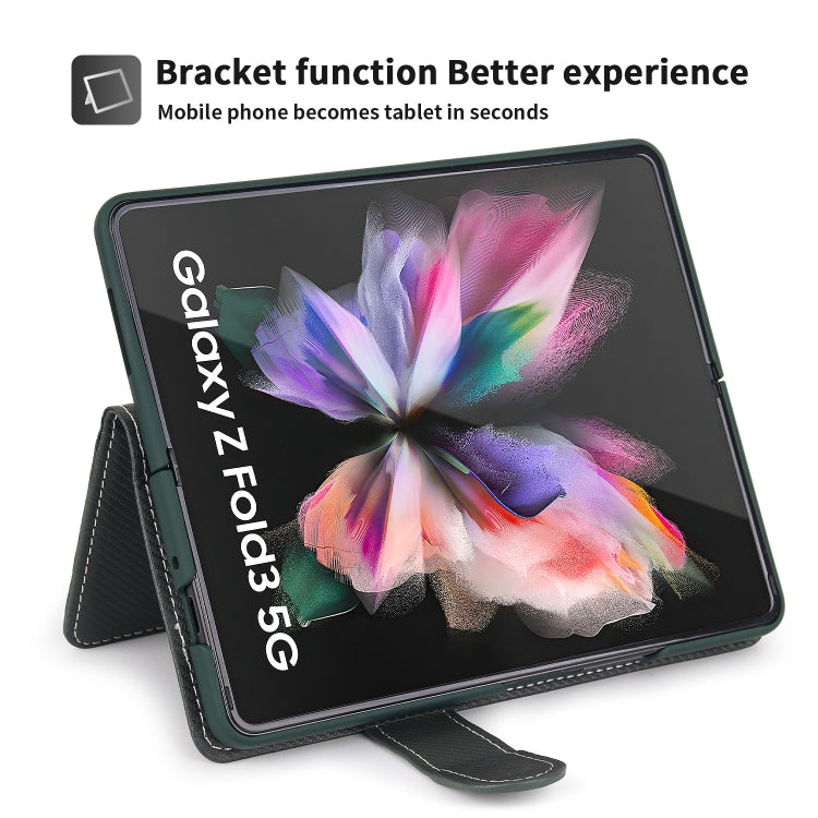 For Samsung Galaxy Z Fold3 5G 2 in 1 Split Folding Leather Phone Case(Twill Cyan Black) - Galaxy Phone Cases by buy2fix | Online Shopping UK | buy2fix