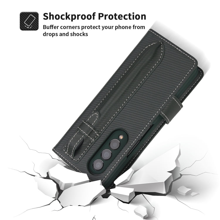 For Samsung Galaxy Z Fold3 5G 2 in 1 Split Folding Leather Phone Case(Twill Cyan Black) - Galaxy Phone Cases by buy2fix | Online Shopping UK | buy2fix