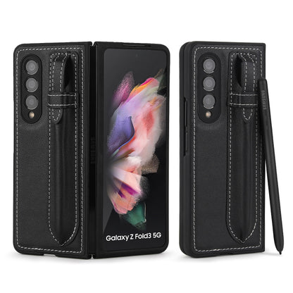 For Samsung Galaxy Z Fold3 5G Top Layer Leather Back Cover Folding Leather Phone Case(Black) - Galaxy Phone Cases by buy2fix | Online Shopping UK | buy2fix