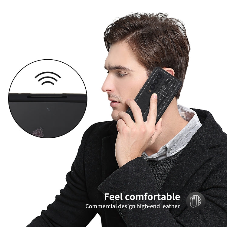 For Samsung Galaxy Z Fold3 5G Top Layer Leather Back Cover Folding Leather Phone Case(Black) - Galaxy Phone Cases by buy2fix | Online Shopping UK | buy2fix