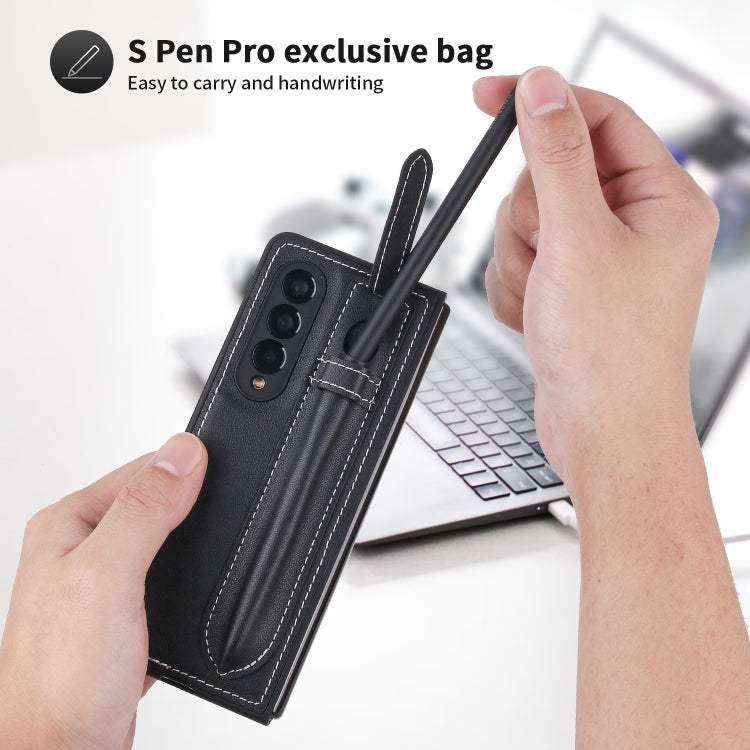 For Samsung Galaxy Z Fold3 5G Top Layer Leather Back Cover Folding Leather Phone Case(Black) - Galaxy Phone Cases by buy2fix | Online Shopping UK | buy2fix