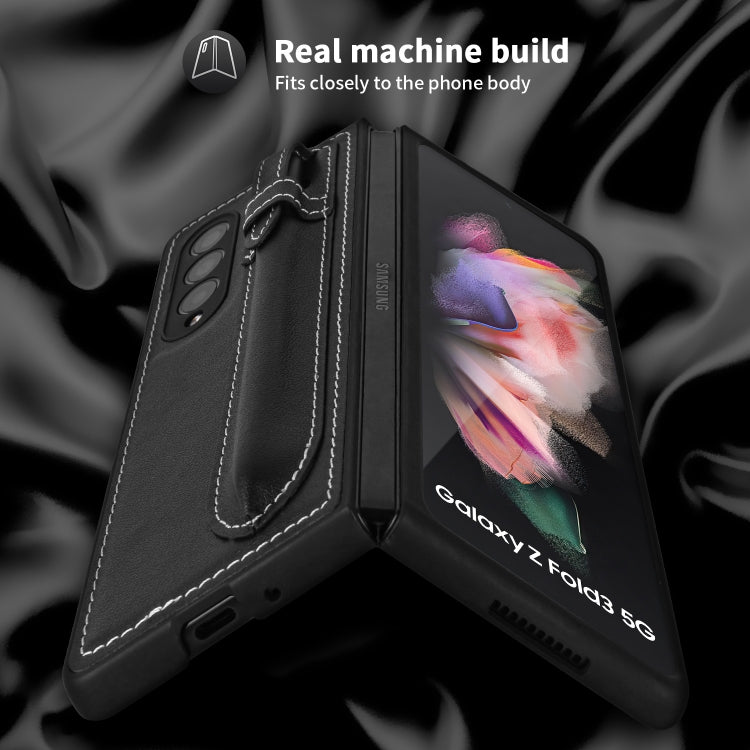 For Samsung Galaxy Z Fold3 5G Top Layer Leather Back Cover Folding Leather Phone Case(Black) - Galaxy Phone Cases by buy2fix | Online Shopping UK | buy2fix