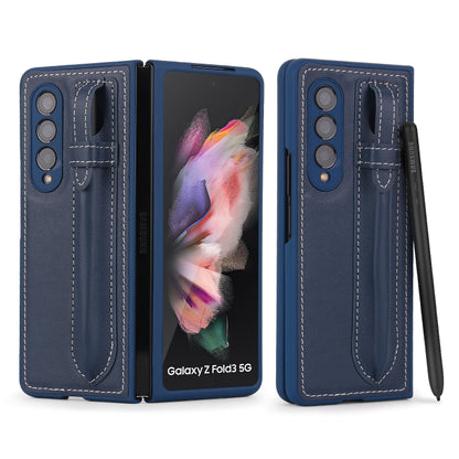 For Samsung Galaxy Z Fold3 5G Top Layer Leather Back Cover Folding Leather Phone Case(Blue) - Galaxy Phone Cases by buy2fix | Online Shopping UK | buy2fix