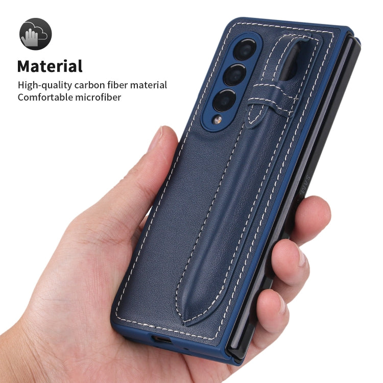 For Samsung Galaxy Z Fold3 5G Top Layer Leather Back Cover Folding Leather Phone Case(Blue) - Galaxy Phone Cases by buy2fix | Online Shopping UK | buy2fix