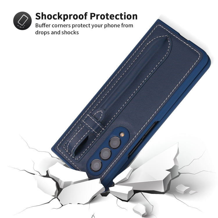 For Samsung Galaxy Z Fold3 5G Top Layer Leather Back Cover Folding Leather Phone Case(Blue) - Galaxy Phone Cases by buy2fix | Online Shopping UK | buy2fix