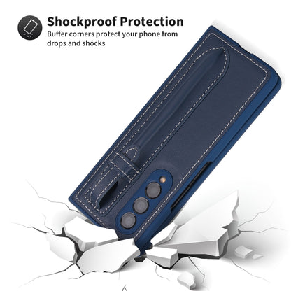 For Samsung Galaxy Z Fold3 5G Top Layer Leather Back Cover Folding Leather Phone Case(Blue) - Galaxy Phone Cases by buy2fix | Online Shopping UK | buy2fix