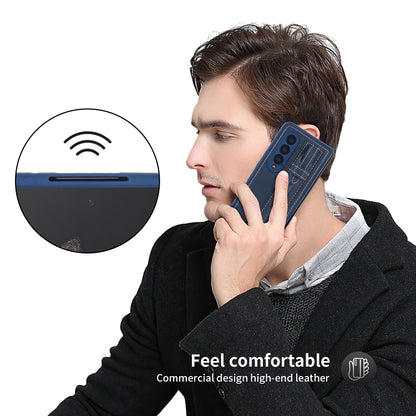 For Samsung Galaxy Z Fold3 5G Top Layer Leather Back Cover Folding Leather Phone Case(Blue) - Galaxy Phone Cases by buy2fix | Online Shopping UK | buy2fix