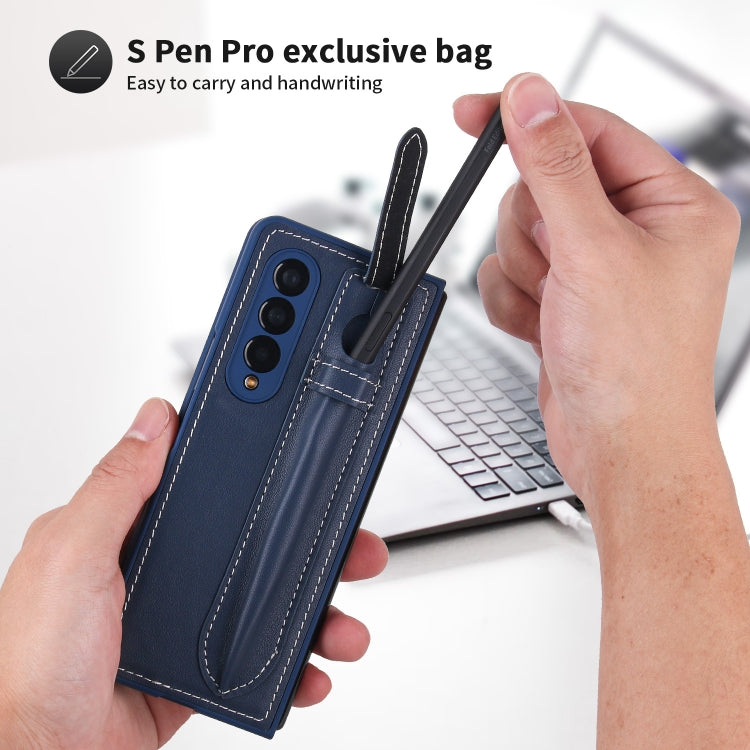 For Samsung Galaxy Z Fold3 5G Top Layer Leather Back Cover Folding Leather Phone Case(Blue) - Galaxy Phone Cases by buy2fix | Online Shopping UK | buy2fix