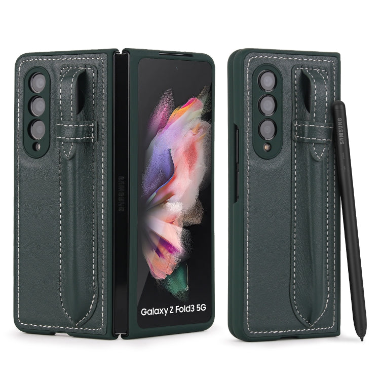 For Samsung Galaxy Z Fold3 5G Top Layer Leather Back Cover Folding Leather Phone Case(Blackish Green) - Galaxy Phone Cases by buy2fix | Online Shopping UK | buy2fix