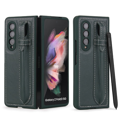 For Samsung Galaxy Z Fold3 5G Top Layer Leather Back Cover Folding Leather Phone Case(Blackish Green) - Galaxy Phone Cases by buy2fix | Online Shopping UK | buy2fix