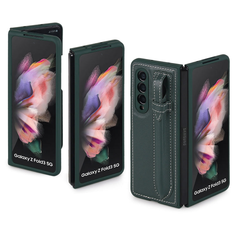 For Samsung Galaxy Z Fold3 5G Top Layer Leather Back Cover Folding Leather Phone Case(Blackish Green) - Galaxy Phone Cases by buy2fix | Online Shopping UK | buy2fix