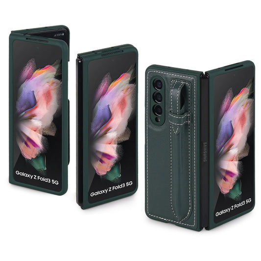 For Samsung Galaxy Z Fold3 5G Top Layer Leather Back Cover Folding Leather Phone Case(Blackish Green) - Galaxy Phone Cases by buy2fix | Online Shopping UK | buy2fix