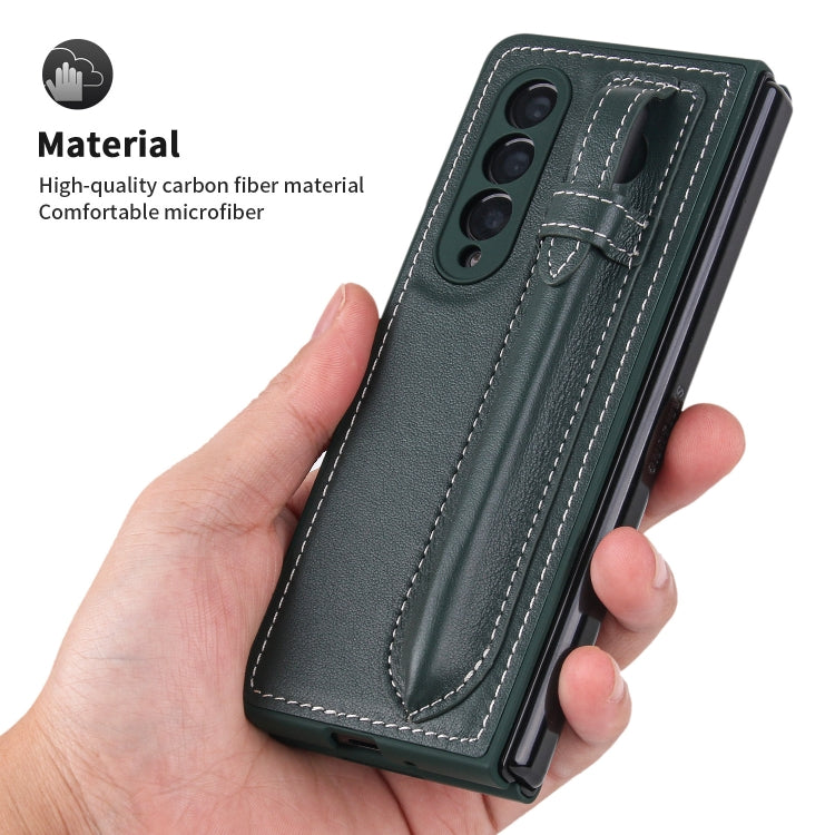 For Samsung Galaxy Z Fold3 5G Top Layer Leather Back Cover Folding Leather Phone Case(Blackish Green) - Galaxy Phone Cases by buy2fix | Online Shopping UK | buy2fix