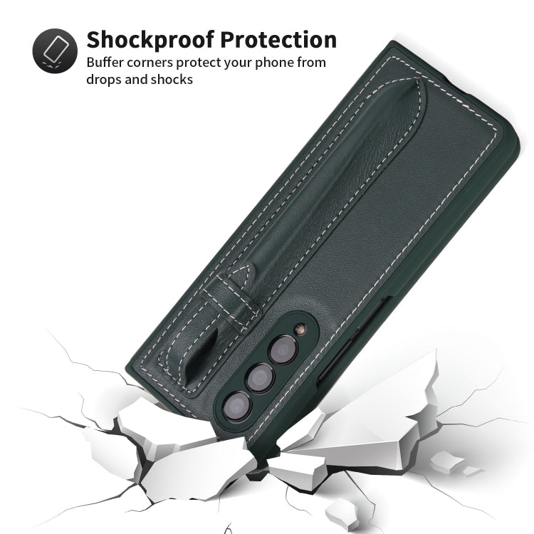 For Samsung Galaxy Z Fold3 5G Top Layer Leather Back Cover Folding Leather Phone Case(Blackish Green) - Galaxy Phone Cases by buy2fix | Online Shopping UK | buy2fix