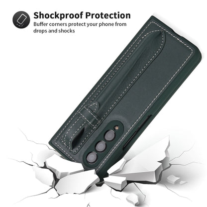 For Samsung Galaxy Z Fold3 5G Top Layer Leather Back Cover Folding Leather Phone Case(Blackish Green) - Galaxy Phone Cases by buy2fix | Online Shopping UK | buy2fix