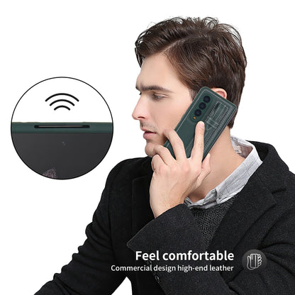 For Samsung Galaxy Z Fold3 5G Top Layer Leather Back Cover Folding Leather Phone Case(Blackish Green) - Galaxy Phone Cases by buy2fix | Online Shopping UK | buy2fix