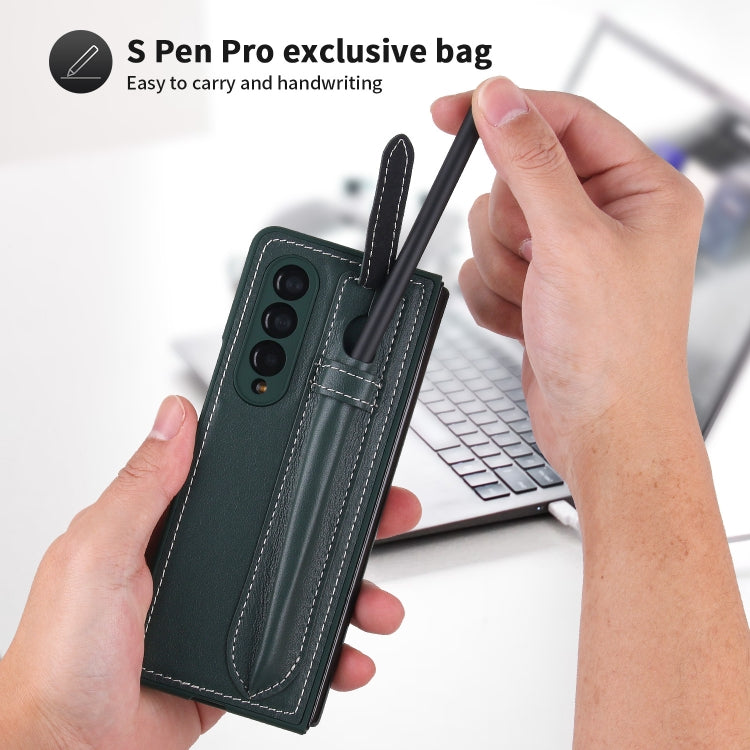 For Samsung Galaxy Z Fold3 5G Top Layer Leather Back Cover Folding Leather Phone Case(Blackish Green) - Galaxy Phone Cases by buy2fix | Online Shopping UK | buy2fix