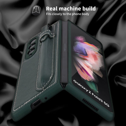 For Samsung Galaxy Z Fold3 5G Top Layer Leather Back Cover Folding Leather Phone Case(Blackish Green) - Galaxy Phone Cases by buy2fix | Online Shopping UK | buy2fix
