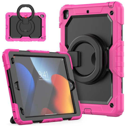 For iPad 10.2 2021 / 2020 / 2019 Silicone + PC Tablet Case with Shoulder Strap(Rose Red+Black) - iPad 10.2 Cases by buy2fix | Online Shopping UK | buy2fix
