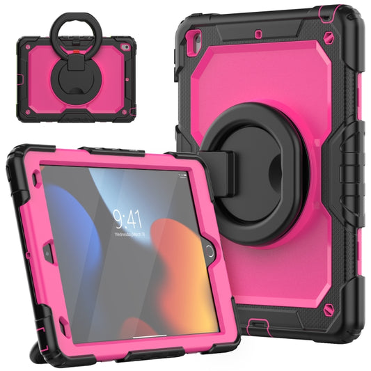 For iPad 10.2 2021 / 2020 / 2019 Silicone + PC Tablet Case with Shoulder Strap(Black+Rose Red) - iPad 10.2 Cases by buy2fix | Online Shopping UK | buy2fix