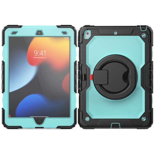 For iPad 10.2 2021 / 2020 / 2019 Silicone + PC Tablet Case with Shoulder Strap(Black+Light Blue) - iPad 10.2 Cases by buy2fix | Online Shopping UK | buy2fix