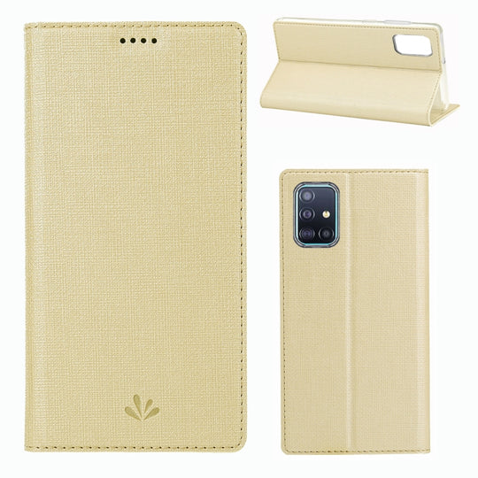 For Galaxy A71 ViLi Magnet Horizontal Flip Shockproof TPU + PU Leather Protective Case  Card Slot & Holder(Champaign Gold)