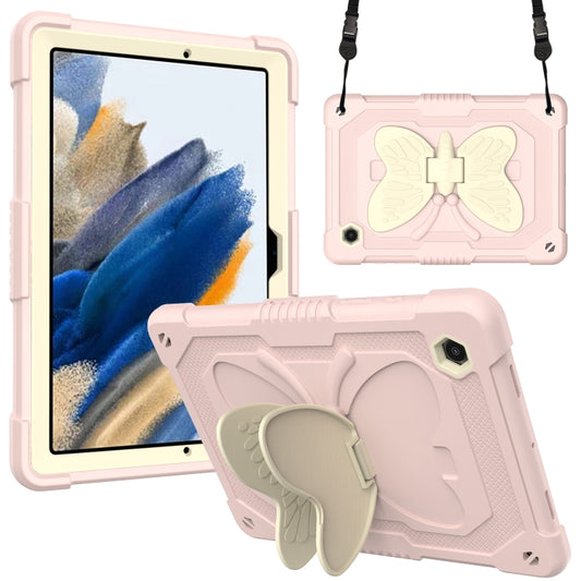 For Samsung Galaxy Tab A8 10.5 2021 Beige PC + Silicone Holder Tablet Case(Beige+Rose Pink) - Other Galaxy Tab PC by buy2fix | Online Shopping UK | buy2fix