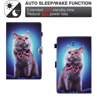 For Samsung Galaxy Tab A 10.1 2016 T580 Sewing Pen Slot Leather Tablet Case(Bow Tie Cat) - Tab A 10.1 by buy2fix | Online Shopping UK | buy2fix