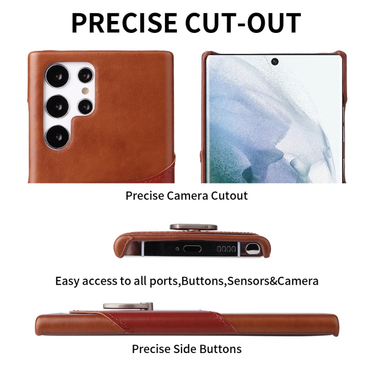 For Samsung Galaxy S22 Ultra 5G Fierre Shann Oil Wax Texture Genuine Leather Back Phone Case with 360 Degree Rotation Holder & Card Slot(Brown) - Galaxy S22 Ultra 5G Cases by FIERRE SHANN | Online Shopping UK | buy2fix