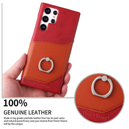 For Samsung Galaxy S22 Ultra 5G Fierre Shann Oil Wax Texture Genuine Leather Back Phone Case with 360 Degree Rotation Holder & Card Slot(Red) - Galaxy S22 Ultra 5G Cases by FIERRE SHANN | Online Shopping UK | buy2fix