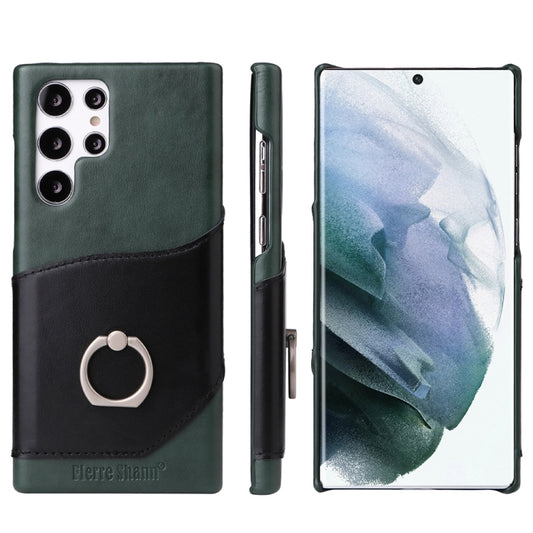 For Samsung Galaxy S22 Ultra 5G Fierre Shann Oil Wax Texture Genuine Leather Back Phone Case with 360 Degree Rotation Holder & Card Slot(Black) - Galaxy S22 Ultra 5G Cases by FIERRE SHANN | Online Shopping UK | buy2fix
