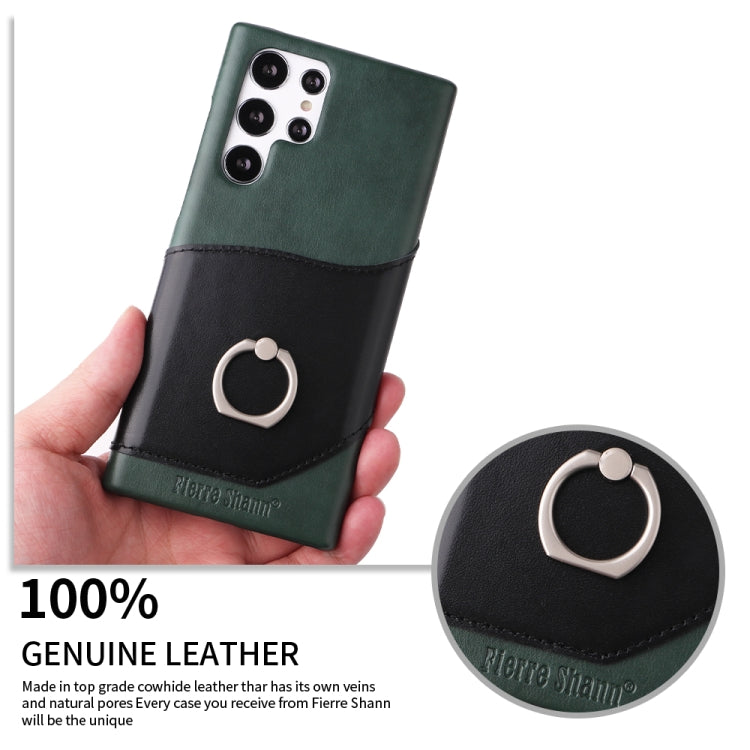 For Samsung Galaxy S22 Ultra 5G Fierre Shann Oil Wax Texture Genuine Leather Back Phone Case with 360 Degree Rotation Holder & Card Slot(Black) - Galaxy S22 Ultra 5G Cases by FIERRE SHANN | Online Shopping UK | buy2fix