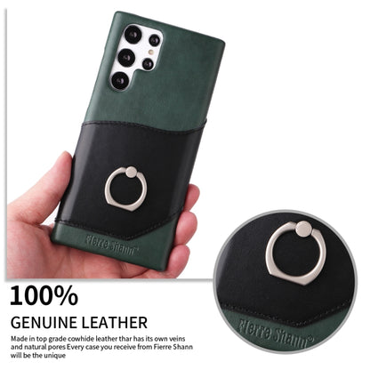 For Samsung Galaxy S22 Ultra 5G Fierre Shann Oil Wax Texture Genuine Leather Back Phone Case with 360 Degree Rotation Holder & Card Slot(Black) - Galaxy S22 Ultra 5G Cases by FIERRE SHANN | Online Shopping UK | buy2fix