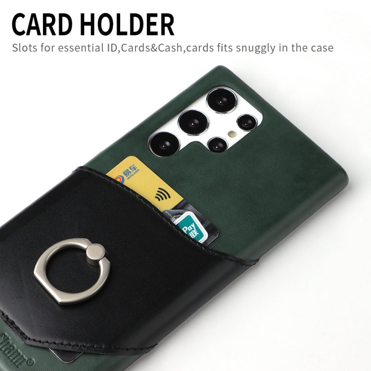For Samsung Galaxy S22 Ultra 5G Fierre Shann Oil Wax Texture Genuine Leather Back Phone Case with 360 Degree Rotation Holder & Card Slot(Black) - Galaxy S22 Ultra 5G Cases by FIERRE SHANN | Online Shopping UK | buy2fix