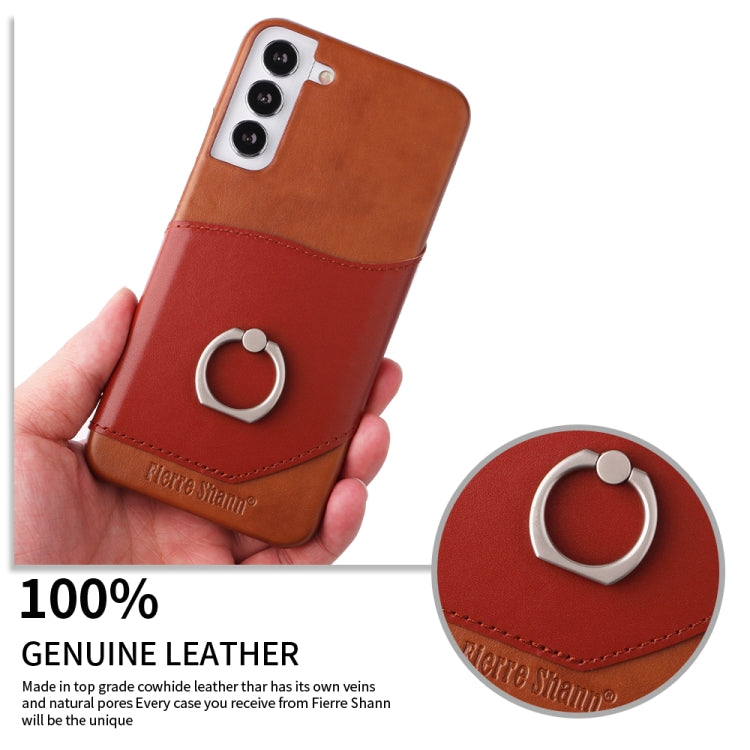 For Samsung Galaxy S22+ 5G Fierre Shann Oil Wax Texture Genuine Leather Back Phone Case with 360 Degree Rotation Holder & Card Slot(Brown) - Galaxy S22+ 5G Cases by FIERRE SHANN | Online Shopping UK | buy2fix
