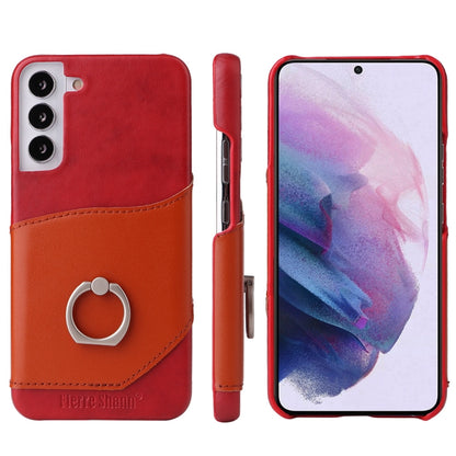 For Samsung Galaxy S22+ 5G Fierre Shann Oil Wax Texture Genuine Leather Back Phone Case with 360 Degree Rotation Holder & Card Slot(Red) - Galaxy S22+ 5G Cases by FIERRE SHANN | Online Shopping UK | buy2fix