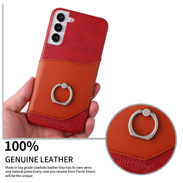 For Samsung Galaxy S22+ 5G Fierre Shann Oil Wax Texture Genuine Leather Back Phone Case with 360 Degree Rotation Holder & Card Slot(Red) - Galaxy S22+ 5G Cases by FIERRE SHANN | Online Shopping UK | buy2fix