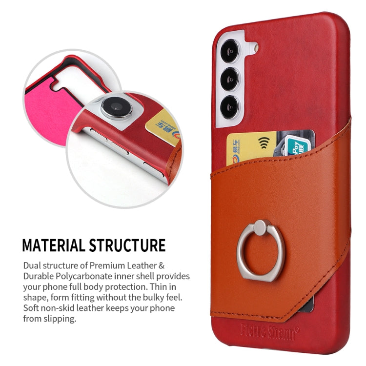For Samsung Galaxy S22+ 5G Fierre Shann Oil Wax Texture Genuine Leather Back Phone Case with 360 Degree Rotation Holder & Card Slot(Red) - Galaxy S22+ 5G Cases by FIERRE SHANN | Online Shopping UK | buy2fix