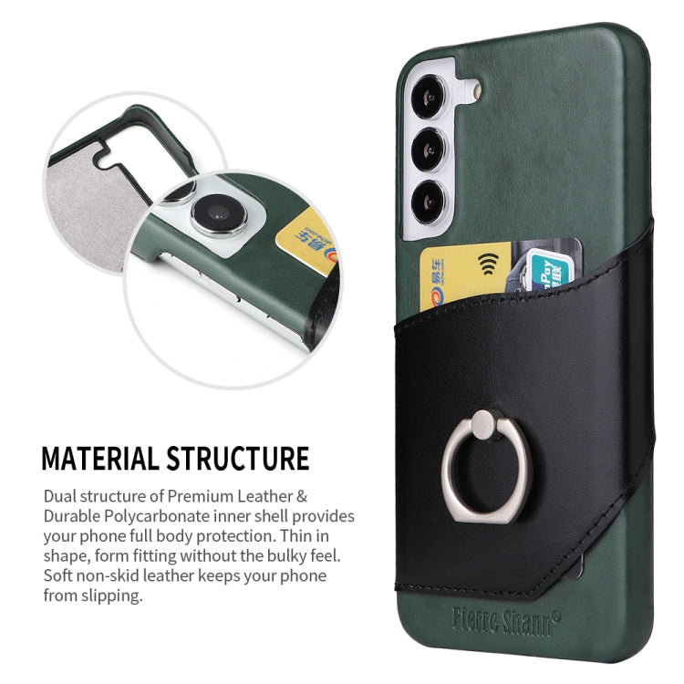 For Samsung Galaxy S22+ 5G Fierre Shann Oil Wax Texture Genuine Leather Back Phone Case with 360 Degree Rotation Holder & Card Slot(Black) - Galaxy S22+ 5G Cases by FIERRE SHANN | Online Shopping UK | buy2fix