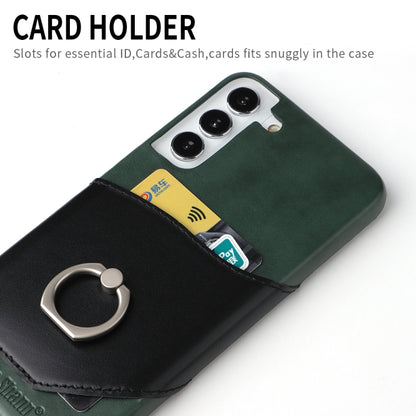 For Samsung Galaxy S22+ 5G Fierre Shann Oil Wax Texture Genuine Leather Back Phone Case with 360 Degree Rotation Holder & Card Slot(Black) - Galaxy S22+ 5G Cases by FIERRE SHANN | Online Shopping UK | buy2fix