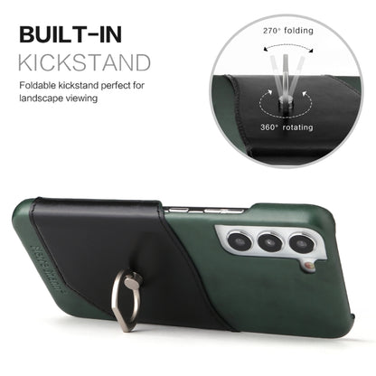 For Samsung Galaxy S22+ 5G Fierre Shann Oil Wax Texture Genuine Leather Back Phone Case with 360 Degree Rotation Holder & Card Slot(Black) - Galaxy S22+ 5G Cases by FIERRE SHANN | Online Shopping UK | buy2fix