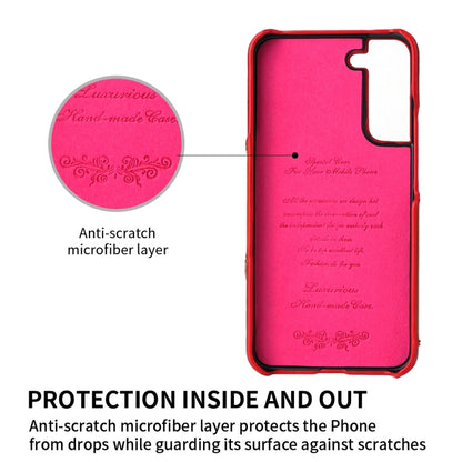 For Samsung Galaxy S22 5G Fierre Shann Oil Wax Texture Genuine Leather Back Phone Case with 360 Degree Rotation Holder & Card Slot(Red) - Galaxy S22 5G Cases by FIERRE SHANN | Online Shopping UK | buy2fix