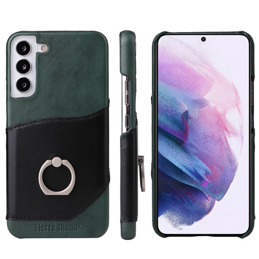 For Samsung Galaxy S22 5G Fierre Shann Oil Wax Texture Genuine Leather Back Phone Case with 360 Degree Rotation Holder & Card Slot(Black) - Galaxy S22 5G Cases by FIERRE SHANN | Online Shopping UK | buy2fix